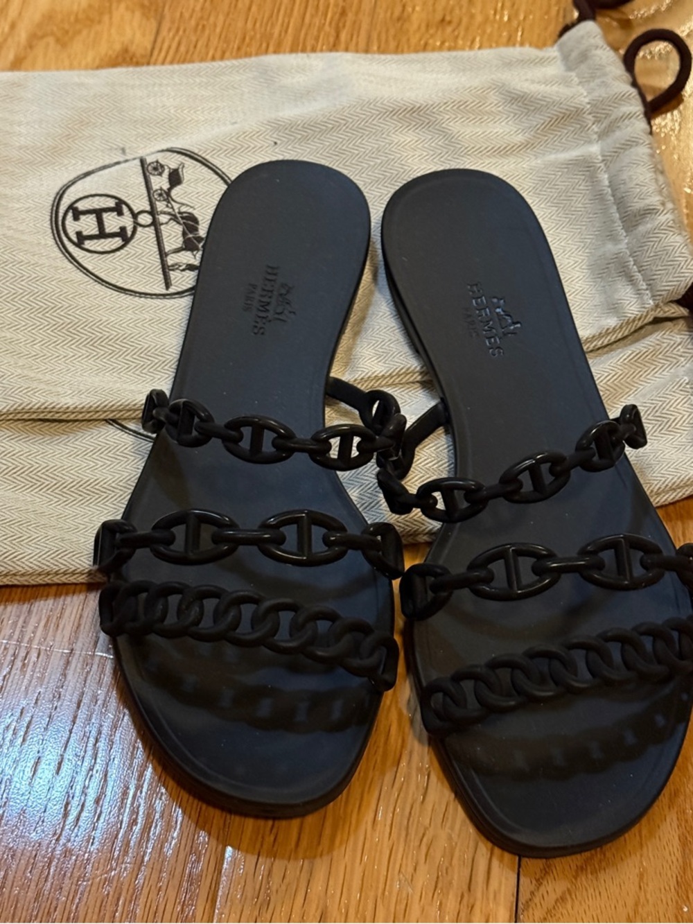 Hermes Rubber Chaine d'Ancre Rivage Sandals Slides Size 37